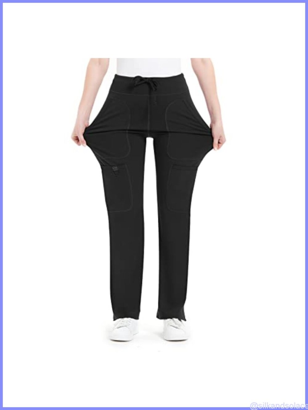 Yoga Scrub Pants Women Mid Rise Cargo 87% Nylon 13% Spandex 5 Pockets Work
